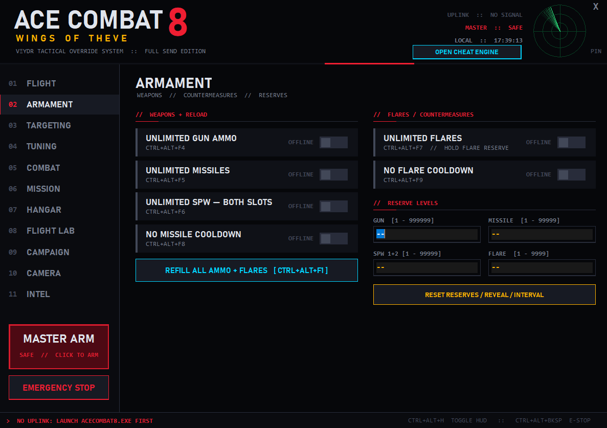 Ace Combat 8 Wings of Theve trainer | mod | unlimited health | ammo | weapons